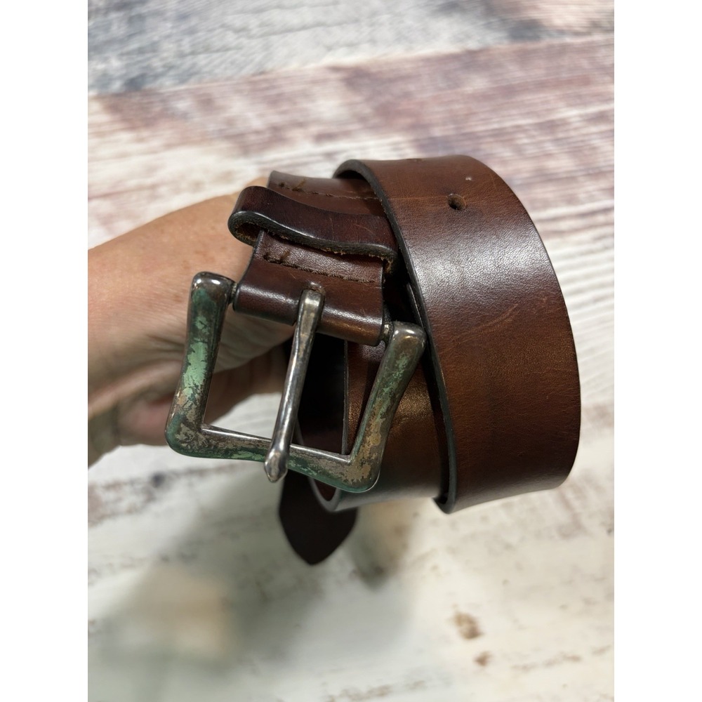 Vintage Gap Brown Leather Belt Distressed Tarnished Buckle Made in USA Large